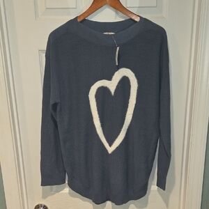 (New) Kate & Sam Blue-Grey Sweater with White Heart Size L